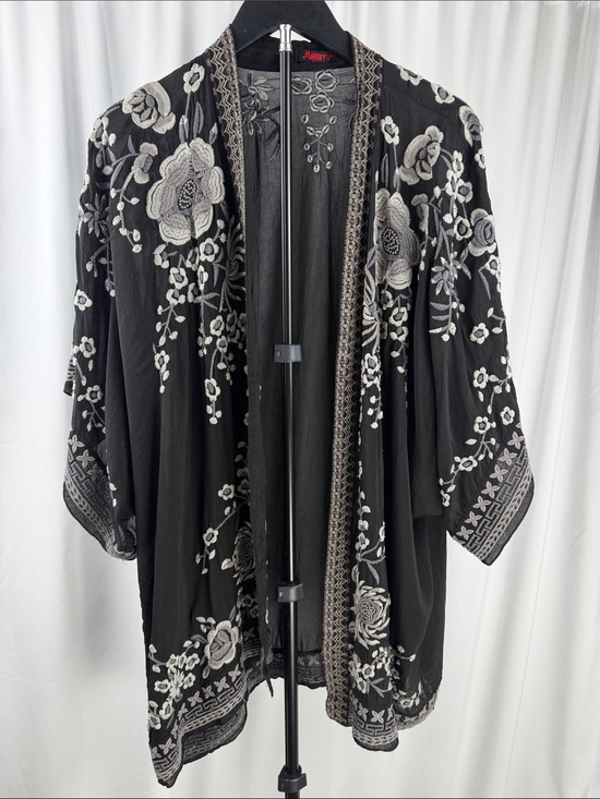 Johnny Was Jackets & Blazers - Johnny Was Embroidered Floral Kimono Cardigan – Black Gray – Size S
